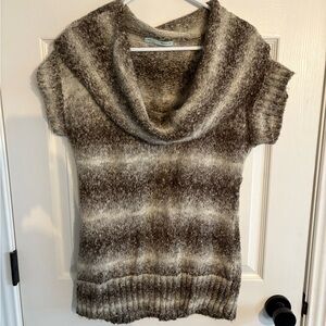 Brown and Cream Cowl Neck Sweater